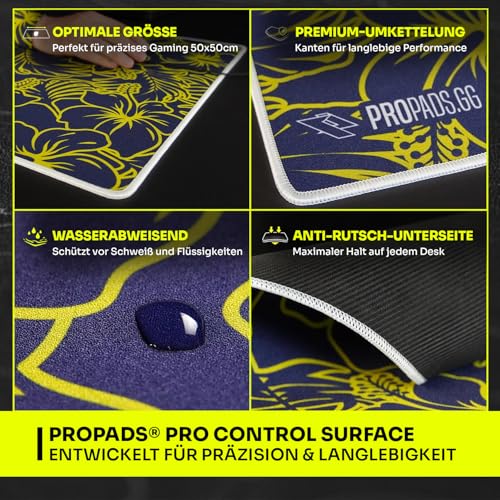 propads PRO Control Mousepad 500x500mm - Für echte Esportler - Schnelles und raues Gaming-Mauspad, Rutschfestes Gummi - Schwarz (Hibiscus) Bild 3