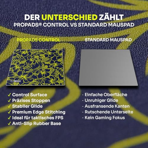 propads PRO Control Mousepad 500x500mm - Für echte Esportler - Schnelles und raues Gaming-Mauspad, Rutschfestes Gummi - Schwarz (Hibiscus) Bild 6