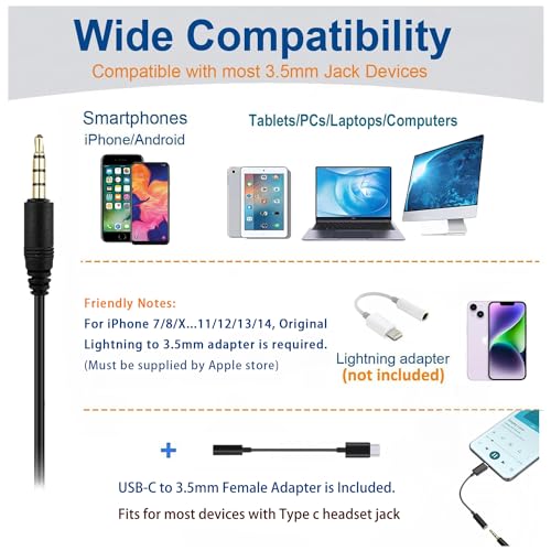 Arama Mobiles Headset mit Mikrofon, Mikrofon mit Geräuschunterdrückung und Anrufsteuerung, PC-Kopfhörer für Gaming-Softphone, Skype, Büro, Geschäft und Handy mit 3.5-mm-Klinkenstecker (802MP) Bild 2