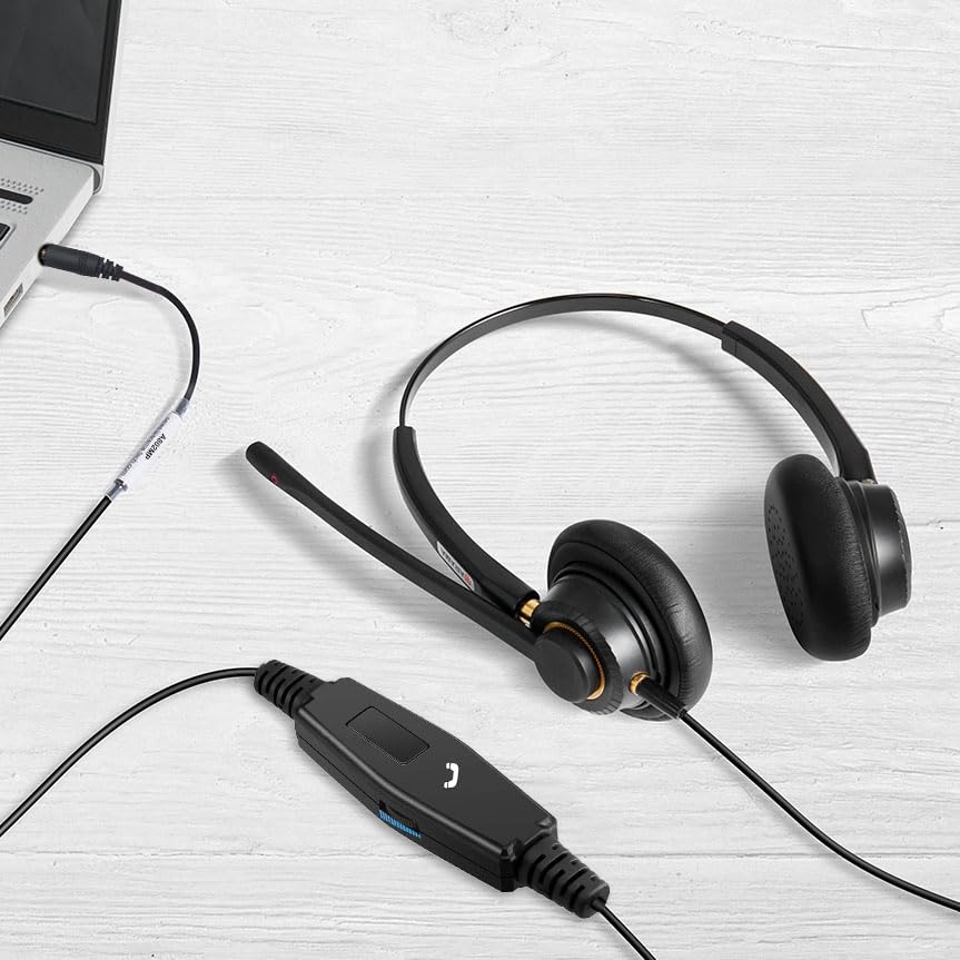 Arama Mobiles Headset mit Mikrofon, Mikrofon mit Geräuschunterdrückung und Anrufsteuerung, PC-Kopfhörer für Gaming-Softphone, Skype, Büro, Geschäft und Handy mit 3.5-mm-Klinkenstecker (802MP) Bild 7