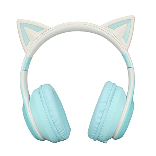 Gaming Kopfhörer mit Mikrofon, Bluetooth Katzenohr Kopfhörer, Kabelloser Kopfhörer mit 3,5mm Aux Kabel, 7 Farben LED Lichter und 4 LED Lichtmodi(Grün) Bild 1