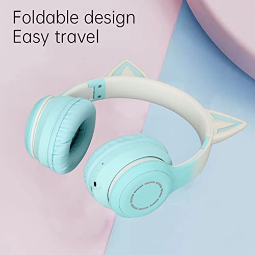 Gaming Kopfhörer mit Mikrofon, Bluetooth Katzenohr Kopfhörer, Kabelloser Kopfhörer mit 3,5mm Aux Kabel, 7 Farben LED Lichter und 4 LED Lichtmodi(Grün) Bild 4