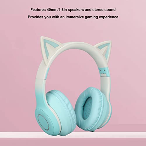 Gaming Kopfhörer mit Mikrofon, Bluetooth Katzenohr Kopfhörer, Kabelloser Kopfhörer mit 3,5mm Aux Kabel, 7 Farben LED Lichter und 4 LED Lichtmodi(Grün) Bild 6