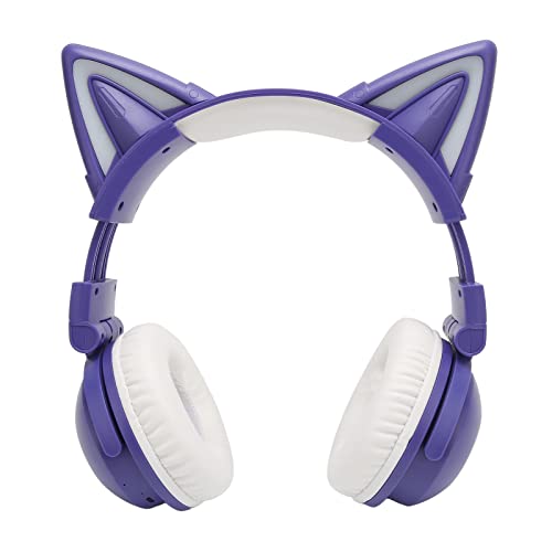 Bluetooth-Headset mit Katzenohren, Stereo, Niedliches Kinder-Headset mit LED, Integriertem Mikrofon, Kabelloser Kopfhörer, Faltbares Gaming-Headset für Kinder, Jungen und Mädchen (Lila) Bild 1