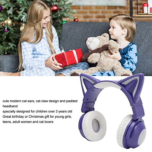 Bluetooth-Headset mit Katzenohren, Stereo, Niedliches Kinder-Headset mit LED, Integriertem Mikrofon, Kabelloser Kopfhörer, Faltbares Gaming-Headset für Kinder, Jungen und Mädchen (Lila) Bild 2