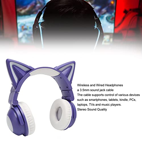 Bluetooth-Headset mit Katzenohren, Stereo, Niedliches Kinder-Headset mit LED, Integriertem Mikrofon, Kabelloser Kopfhörer, Faltbares Gaming-Headset für Kinder, Jungen und Mädchen (Lila) Bild 3