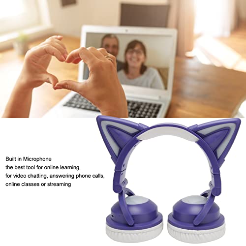 Bluetooth-Headset mit Katzenohren, Stereo, Niedliches Kinder-Headset mit LED, Integriertem Mikrofon, Kabelloser Kopfhörer, Faltbares Gaming-Headset für Kinder, Jungen und Mädchen (Lila) Bild 4