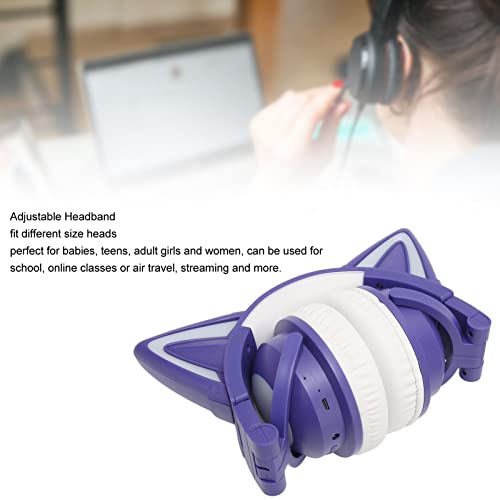 Bluetooth-Headset mit Katzenohren, Stereo, Niedliches Kinder-Headset mit LED, Integriertem Mikrofon, Kabelloser Kopfhörer, Faltbares Gaming-Headset für Kinder, Jungen und Mädchen (Lila) Bild 5