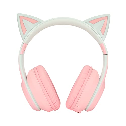 Gaming Kopfhörer mit Mikrofon, Bluetooth Katzenohr Kopfhörer, Kabelloser Kopfhörer mit 3,5mm Aux Kabel, 7 Farben LED Lichter und 4 LED Lichtmodi (Rosa) Bild 1