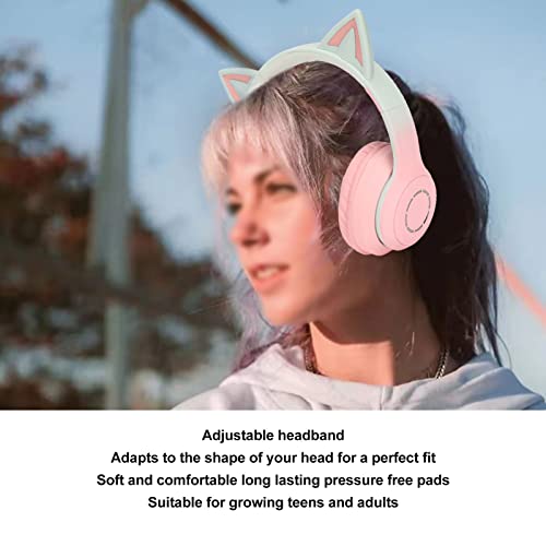 Gaming Kopfhörer mit Mikrofon, Bluetooth Katzenohr Kopfhörer, Kabelloser Kopfhörer mit 3,5mm Aux Kabel, 7 Farben LED Lichter und 4 LED Lichtmodi (Rosa) Bild 4