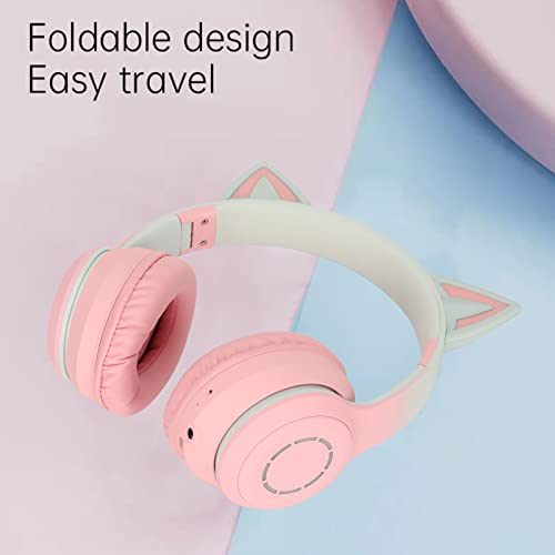 Gaming Kopfhörer mit Mikrofon, Bluetooth Katzenohr Kopfhörer, Kabelloser Kopfhörer mit 3,5mm Aux Kabel, 7 Farben LED Lichter und 4 LED Lichtmodi (Rosa) Bild 6