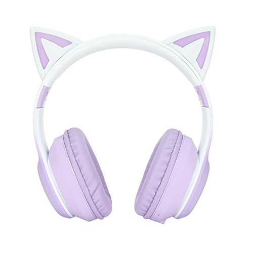 Annadue Gaming Kopfhörer mit Mikrofon, Bluetooth Katzenohr Kopfhörer, Kabelloser Kopfhörer mit 3,5mm Aux Kabel, 7 Farben LED Lichter und 4 LED Lichtmodi (Lila) Bild 1