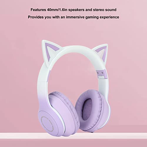 Annadue Gaming Kopfhörer mit Mikrofon, Bluetooth Katzenohr Kopfhörer, Kabelloser Kopfhörer mit 3,5mm Aux Kabel, 7 Farben LED Lichter und 4 LED Lichtmodi (Lila) Bild 4