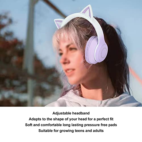 Annadue Gaming Kopfhörer mit Mikrofon, Bluetooth Katzenohr Kopfhörer, Kabelloser Kopfhörer mit 3,5mm Aux Kabel, 7 Farben LED Lichter und 4 LED Lichtmodi (Lila) Bild 5