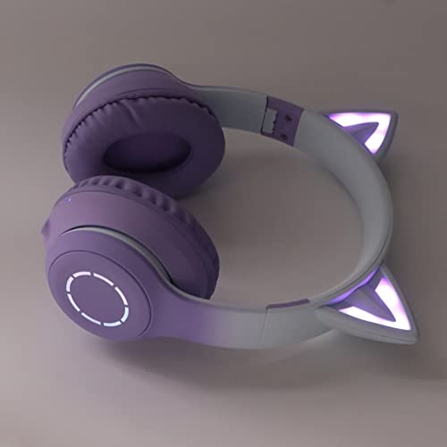 Annadue Gaming Kopfhörer mit Mikrofon, Bluetooth Katzenohr Kopfhörer, Kabelloser Kopfhörer mit 3,5mm Aux Kabel, 7 Farben LED Lichter und 4 LED Lichtmodi (Lila) Bild 6