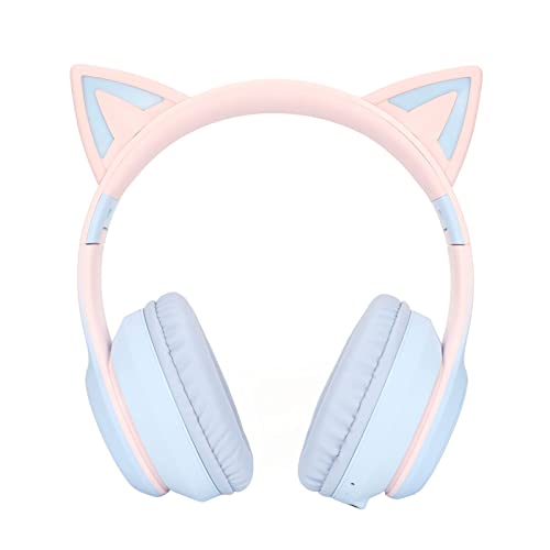 Annadue Gaming Kopfhörer mit Mikrofon, Bluetooth Katzenohr Kopfhörer Kabelloser Kopfhörer mit 3,5mm Aux Kabel, 7 Farben LED Lichter und 4 LED Lichtmodi (Blau) Bild 1