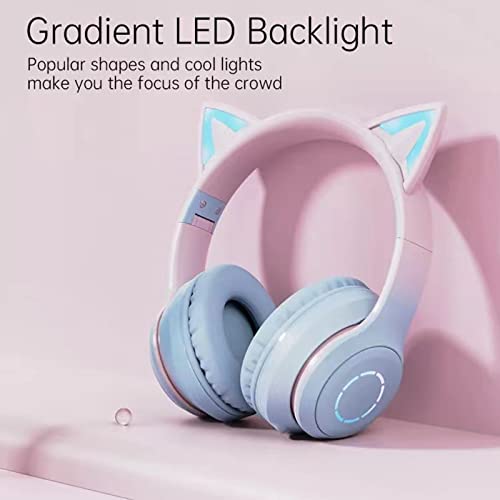 Annadue Gaming Kopfhörer mit Mikrofon, Bluetooth Katzenohr Kopfhörer Kabelloser Kopfhörer mit 3,5mm Aux Kabel, 7 Farben LED Lichter und 4 LED Lichtmodi (Blau) Bild 2