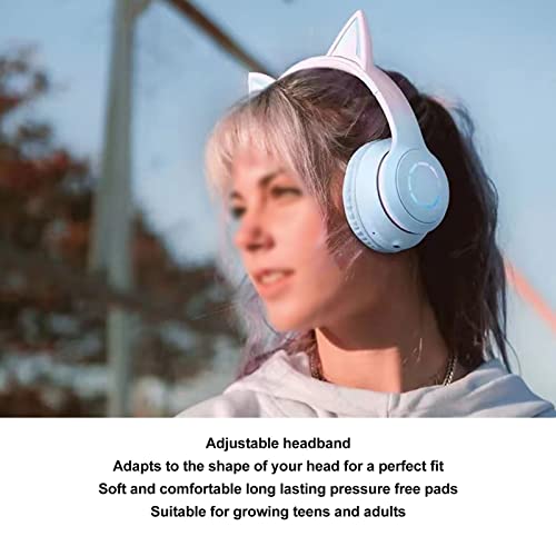 Annadue Gaming Kopfhörer mit Mikrofon, Bluetooth Katzenohr Kopfhörer Kabelloser Kopfhörer mit 3,5mm Aux Kabel, 7 Farben LED Lichter und 4 LED Lichtmodi (Blau) Bild 5