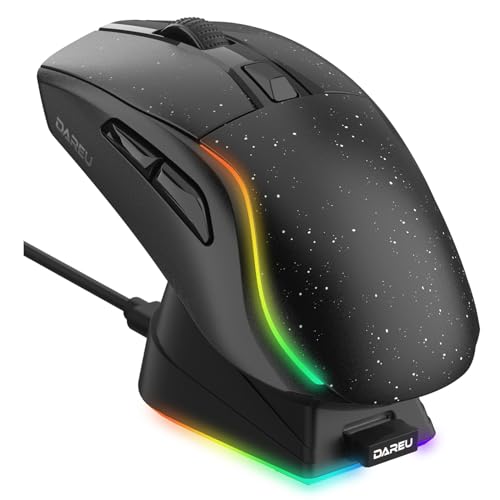 DAREU A950 Gaming Mouse mit RGB Magnetic Ladestation, 88 g Leichte, Programmierbare Tri-Mode Gamer Maus Kabellos, bis zu 12K DPI, 1000Hz, 120 Stunden Spielzeit mit RGB Beleuchtung für PC, Mac Bild 1