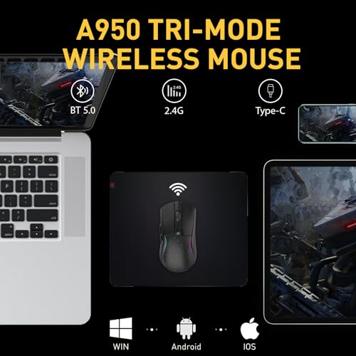 DAREU A950 Gaming Mouse mit RGB Magnetic Ladestation, 88 g Leichte, Programmierbare Tri-Mode Gamer Maus Kabellos, bis zu 12K DPI, 1000Hz, 120 Stunden Spielzeit mit RGB Beleuchtung für PC, Mac Bild 3
