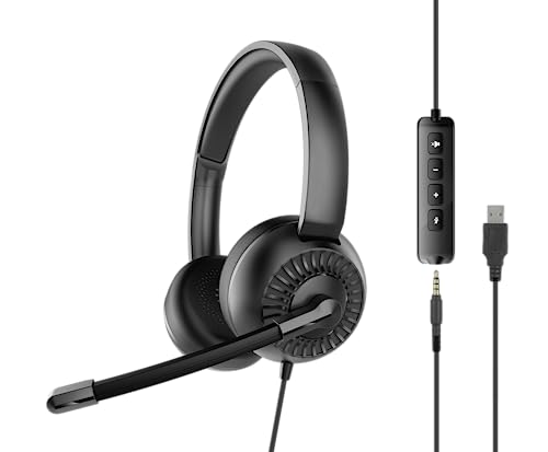 Speedlink METIS Stereo USB Headset PC – leichtes Headset mit Mikrofon und Kabelfernbedienung, kabelgebunden USB-A und 3,5 mm-Klinkenstecker, Kopfhörer mit Kabel, Aufbewahrungstasche, schwarz Bild 1