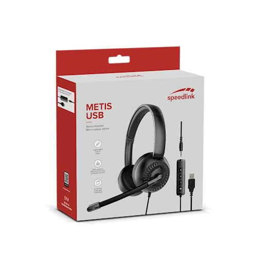 Speedlink METIS Stereo USB Headset PC – leichtes Headset mit Mikrofon und Kabelfernbedienung, kabelgebunden USB-A und 3,5 mm-Klinkenstecker, Kopfhörer mit Kabel, Aufbewahrungstasche, schwarz Bild 5