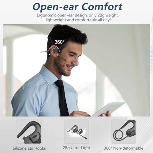 BANIGIPA Bluetooth Headset mit abnehmbarem Mikrofon, Noise Cancelling Wireless Headset für Telefone Laptop Computer PC, Open Ear Kopfhörer für Office Meeting Laufen Radfahren Fahren Arbeiten-12 Stunde Bild 2