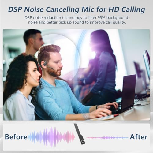 BANIGIPA Bluetooth Headset mit abnehmbarem Mikrofon, Noise Cancelling Wireless Headset für Telefone Laptop Computer PC, Open Ear Kopfhörer für Office Meeting Laufen Radfahren Fahren Arbeiten-12 Stunde Bild 3
