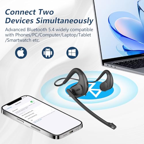 BANIGIPA Bluetooth Headset mit abnehmbarem Mikrofon, Noise Cancelling Wireless Headset für Telefone Laptop Computer PC, Open Ear Kopfhörer für Office Meeting Laufen Radfahren Fahren Arbeiten-12 Stunde Bild 5