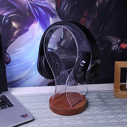 YuanDian Kopfhörerständer, Holz-Headset-Halter mit blau-rosa LED-Nachtlicht für Gamer, Männer und Musikliebhaber – perfekte Geschenkidee für den Schreibtisch Bild 2