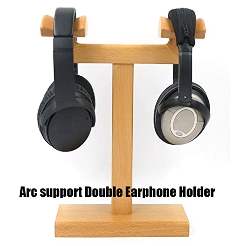 Headset Halterung Universeller Kopfhörerständer aus Holz – Doppelter Headset-Ständer aus Buche for den Schreibtisch, for Zwei universelle Gaming-Kopfhörer und eine Smartwatch Kopfhörer Ständer (Color Bild 2