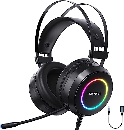 Gaming Headset, Headset mit Mikrofon 3D Surround Sound Headphones Noise Cancelling RGB Lights, 7.1-Surround-Sound-Gaming-Headset mit Mikrofon, Schwarz, groß Bild 1