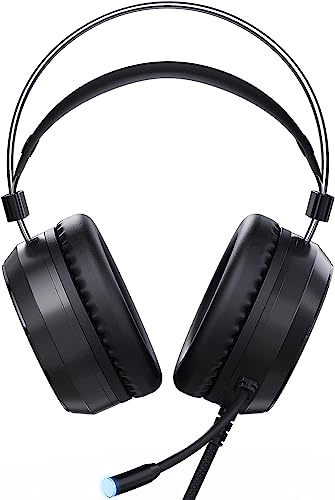Gaming Headset, Headset mit Mikrofon 3D Surround Sound Headphones Noise Cancelling RGB Lights, 7.1-Surround-Sound-Gaming-Headset mit Mikrofon, Schwarz, groß Bild 2
