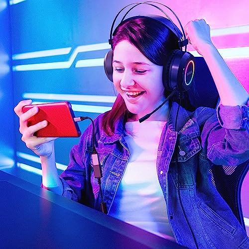 Gaming Headset, Headset mit Mikrofon 3D Surround Sound Headphones Noise Cancelling RGB Lights, 7.1-Surround-Sound-Gaming-Headset mit Mikrofon, Schwarz, groß Bild 3