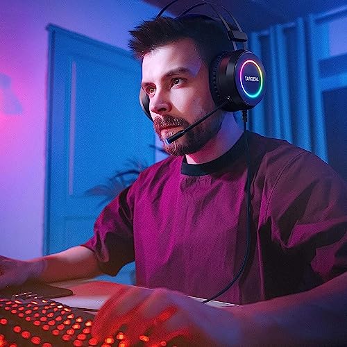 Gaming Headset, Headset mit Mikrofon 3D Surround Sound Headphones Noise Cancelling RGB Lights, 7.1-Surround-Sound-Gaming-Headset mit Mikrofon, Schwarz, groß Bild 4