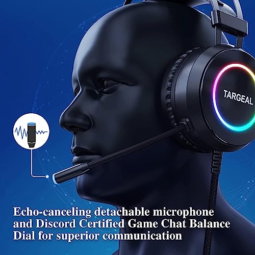 Gaming Headset, Headset mit Mikrofon 3D Surround Sound Headphones Noise Cancelling RGB Lights, 7.1-Surround-Sound-Gaming-Headset mit Mikrofon, Schwarz, groß Bild 7