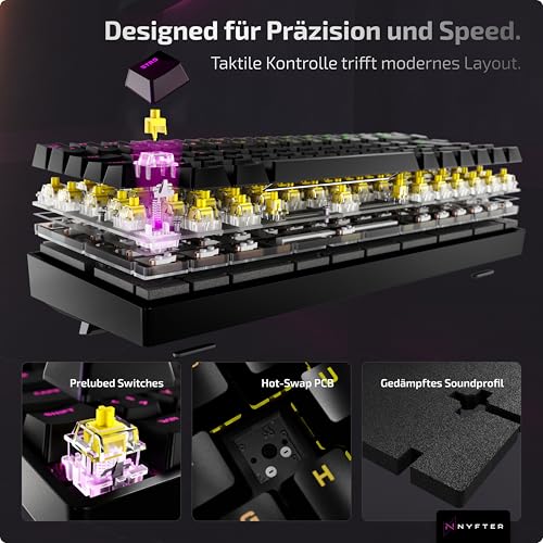 Nyfter - 60% Gaming Keyboard - DOPPELTE Dämpfung, PRE-LUBED Gateron Yellow Switches, HOTSWAPPABLE, 100% RGB Beleuchtung, ISO DE Layout NYFBOARD GEN2 Gaming Tastatur Bild 2