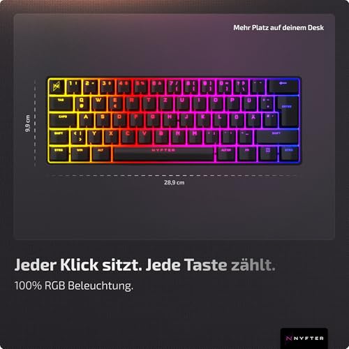 Nyfter - 60% Gaming Keyboard - DOPPELTE Dämpfung, PRE-LUBED Gateron Yellow Switches, HOTSWAPPABLE, 100% RGB Beleuchtung, ISO DE Layout NYFBOARD GEN2 Gaming Tastatur Bild 3