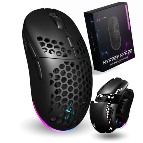 Nyfter - NYF22 Wireless Gaming Mouse Ultraleicht 75g leistungsstark mit 400mA 19K DPI, 400 IPS 1000 hz 50h Akkulaufzeit langlebig Zwei wechselbare Cases inkl. (Black) Bild 1