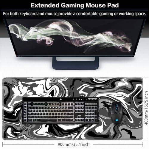Abetcabe Gaming Mauspad XXL, Mousepad 900 x 400mm, Fluid Art Mauspad groß Schreibtischunterlage Vernähte Kanten WassXerdicht Anti-Rutsch für PC, Laptop Verbessert Präzision und Geschwindigkei Bild 3