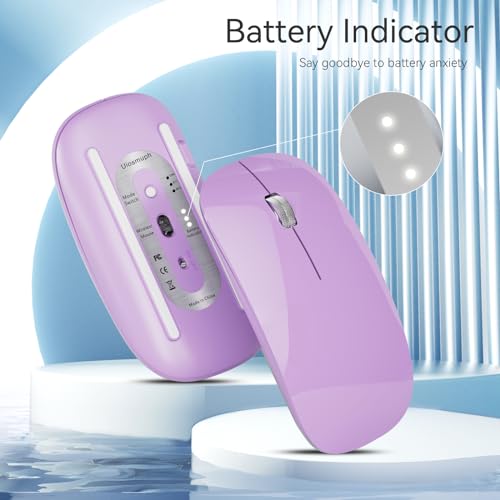 Uiosmuph Bluetooth Maus, Kabellose Maus mit USB-Nano-Empfänger, Tri-Mode (Dual Bluetooth 5.1 + 2.4GHz) Leise Funkmaus Wiederaufladbare für Laptop, PC, iPad, Mac Purple Bild 2