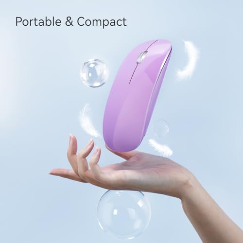 Uiosmuph Bluetooth Maus, Kabellose Maus mit USB-Nano-Empfänger, Tri-Mode (Dual Bluetooth 5.1 + 2.4GHz) Leise Funkmaus Wiederaufladbare für Laptop, PC, iPad, Mac Purple Bild 3