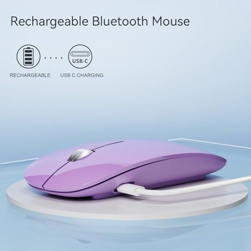 Uiosmuph Bluetooth Maus, Kabellose Maus mit USB-Nano-Empfänger, Tri-Mode (Dual Bluetooth 5.1 + 2.4GHz) Leise Funkmaus Wiederaufladbare für Laptop, PC, iPad, Mac Purple Bild 5