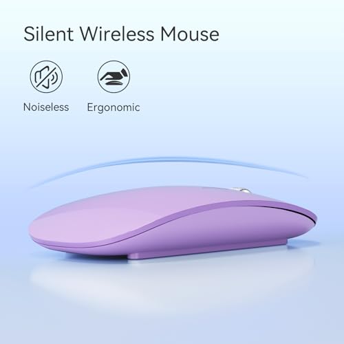 Uiosmuph Bluetooth Maus, Kabellose Maus mit USB-Nano-Empfänger, Tri-Mode (Dual Bluetooth 5.1 + 2.4GHz) Leise Funkmaus Wiederaufladbare für Laptop, PC, iPad, Mac Purple Bild 6