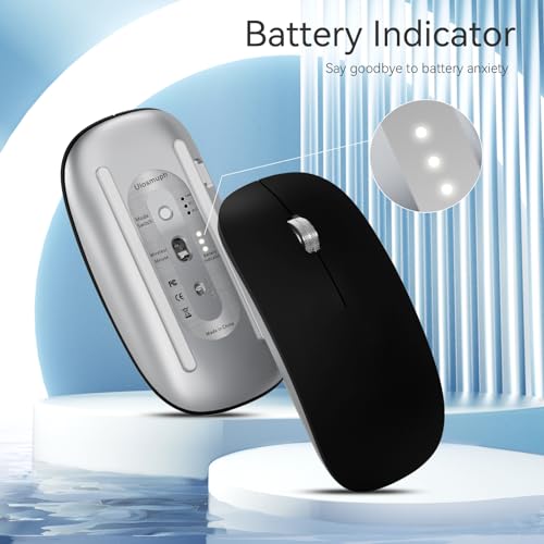 Uiosmuph Bluetooth Maus, Kabellose Maus mit USB-Nano-Empfänger, Tri-Mode (Dual Bluetooth 5.1 + 2.4GHz) Leise Funkmaus Wiederaufladbare für Laptop, PC, iPad, Mac schwarz Bild 3