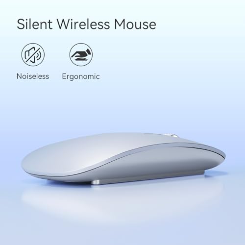 Uiosmuph Bluetooth Maus, Kabellose Maus mit USB-Nano-Empfänger, Tri-Mode (Dual Bluetooth 5.1 + 2.4GHz) Leise Funkmaus Wiederaufladbare für Laptop, PC, iPad, Mac Silber Bild 3