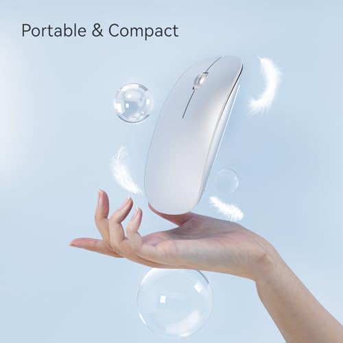 Uiosmuph Bluetooth Maus, Kabellose Maus mit USB-Nano-Empfänger, Tri-Mode (Dual Bluetooth 5.1 + 2.4GHz) Leise Funkmaus Wiederaufladbare für Laptop, PC, iPad, Mac Silber Bild 4