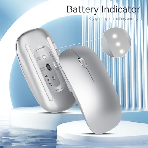 Uiosmuph Bluetooth Maus, Kabellose Maus mit USB-Nano-Empfänger, Tri-Mode (Dual Bluetooth 5.1 + 2.4GHz) Leise Funkmaus Wiederaufladbare für Laptop, PC, iPad, Mac Silber Bild 5
