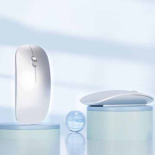 Uiosmuph Bluetooth Maus, Kabellose Maus mit USB-Nano-Empfänger, Tri-Mode (Dual Bluetooth 5.1 + 2.4GHz) Leise Funkmaus Wiederaufladbare für Laptop, PC, iPad, Mac Silber Bild 6