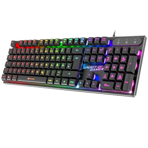 SPIRIT OF GAMER x PRO K1 | Kabelgebundene Semi Mechanische Gaming Tastatur PC | Layout QWERTZ Deutsch | 26 Anti-Ghosting Tasten | 3 RGB Hintergrundbeleuchtungsmodi | Slim USB Gaming Keyboard Bild 1